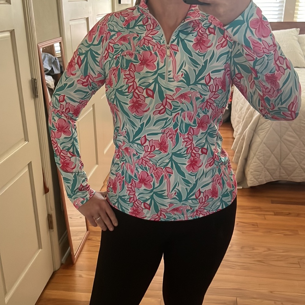 TAIL UPF 50+ Flamboyance Printed Golf/Tennis quarter zip Size M Flamingo